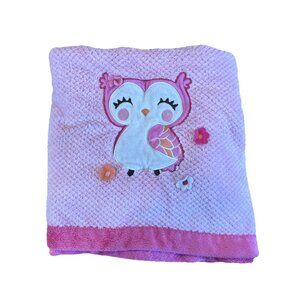 Carter’s Pink Textured Plush Owl Baby Blanket 3D Flowers Well Loved